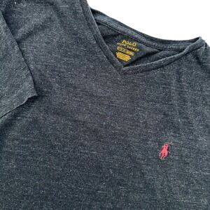 Polo Ralph Lauren Men's Charcoal Heather V-Neck T-Shirt Size LG Red Pony.
